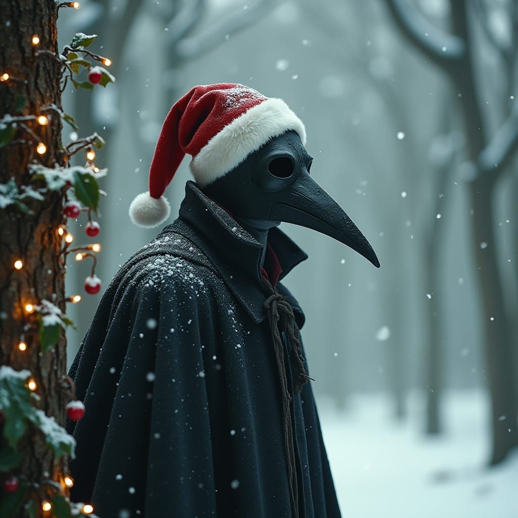 Mysterious Plague Doctor in a Winter Wonderland