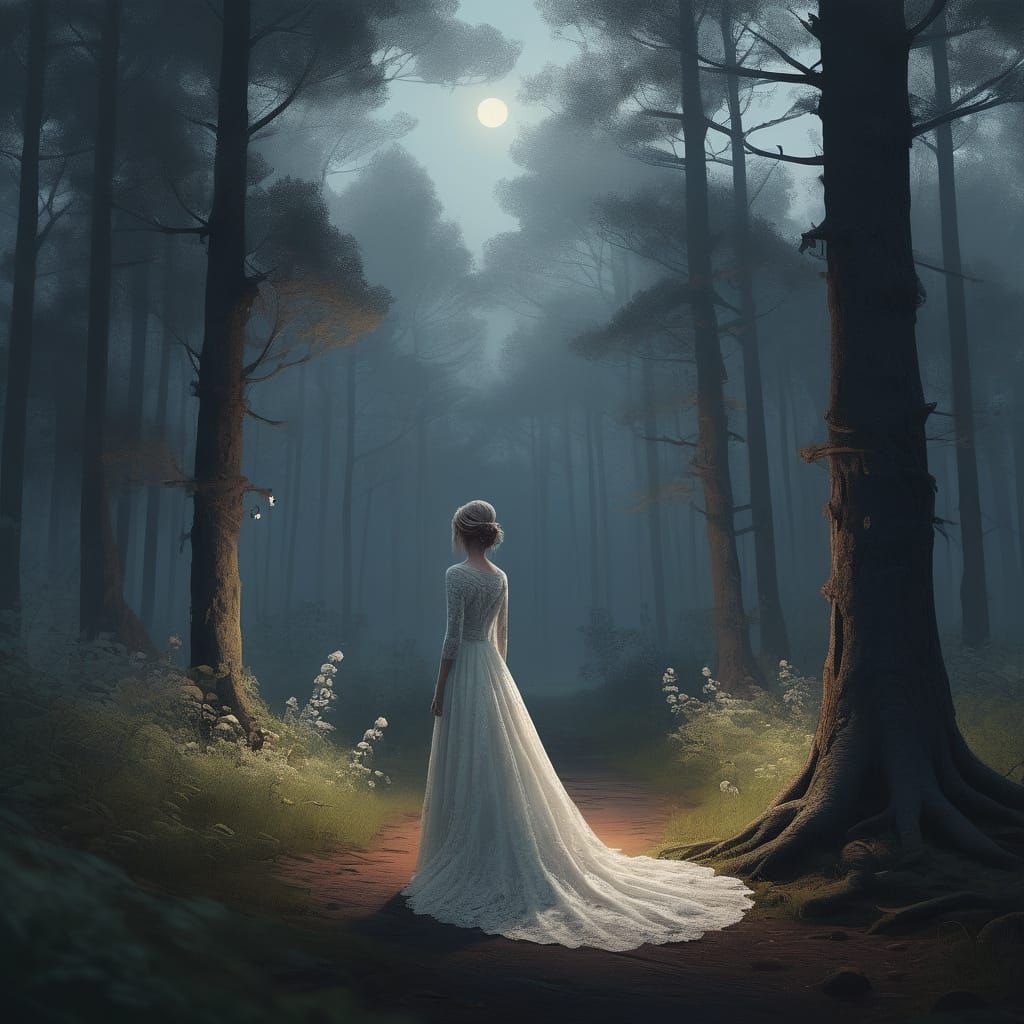 Romantic Whimsy in a Misty Forest