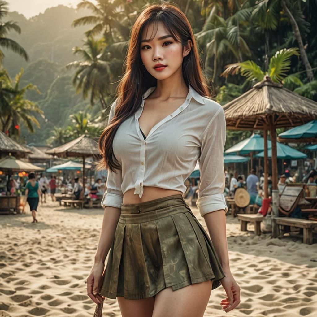 Elegant Vietnamese Woman in Beach Photo, 8K