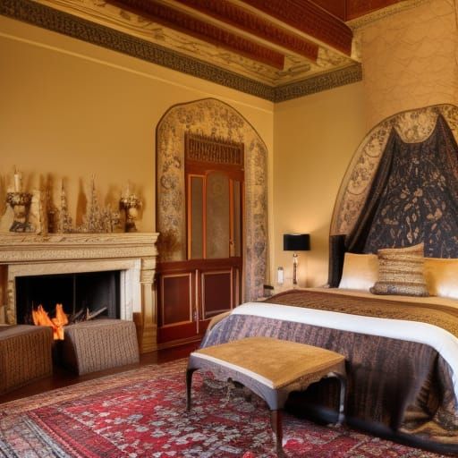 Extravagant Gothic Castle Bedroom in Cinematic Lighting