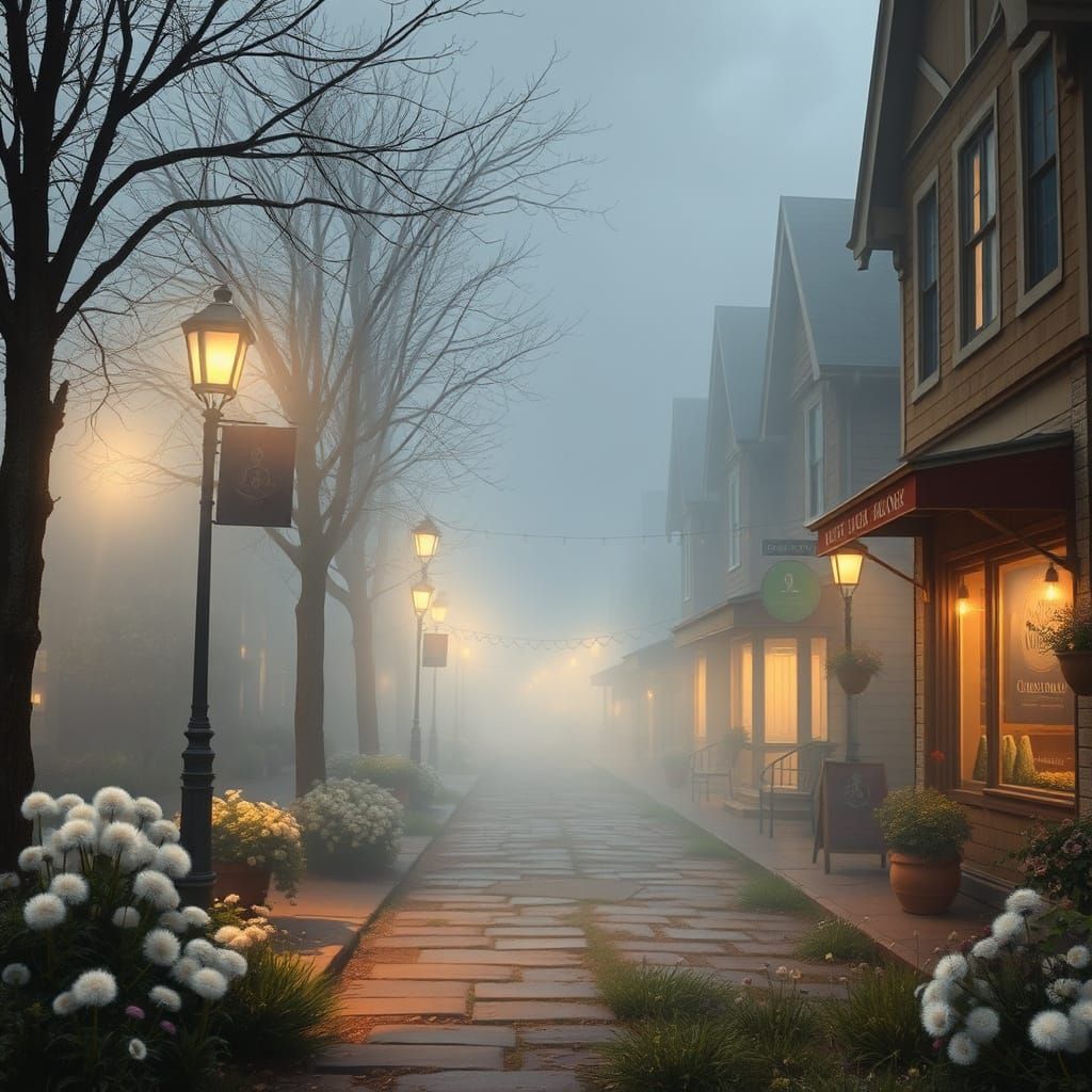 Whimsical Evening in a Foggy Old Town