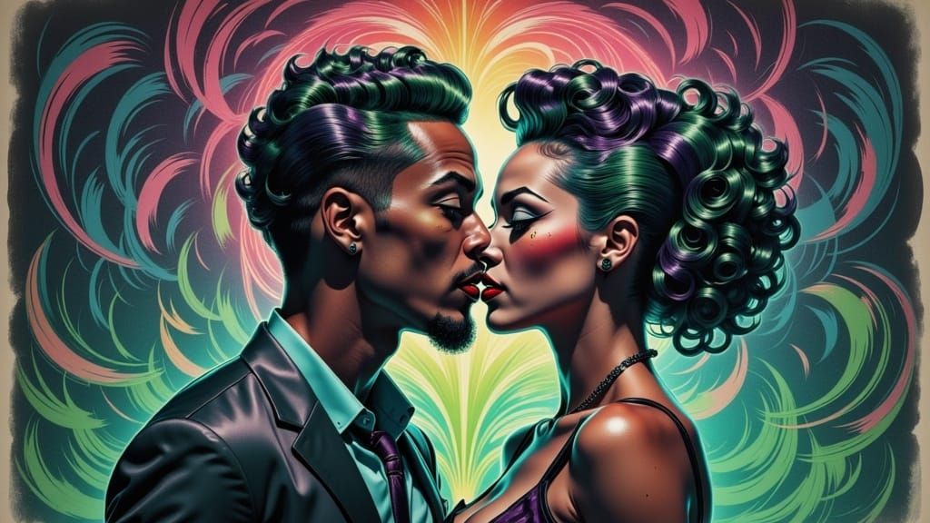 Vampire Kiss in Basquiat-Grosz-Schiele Style