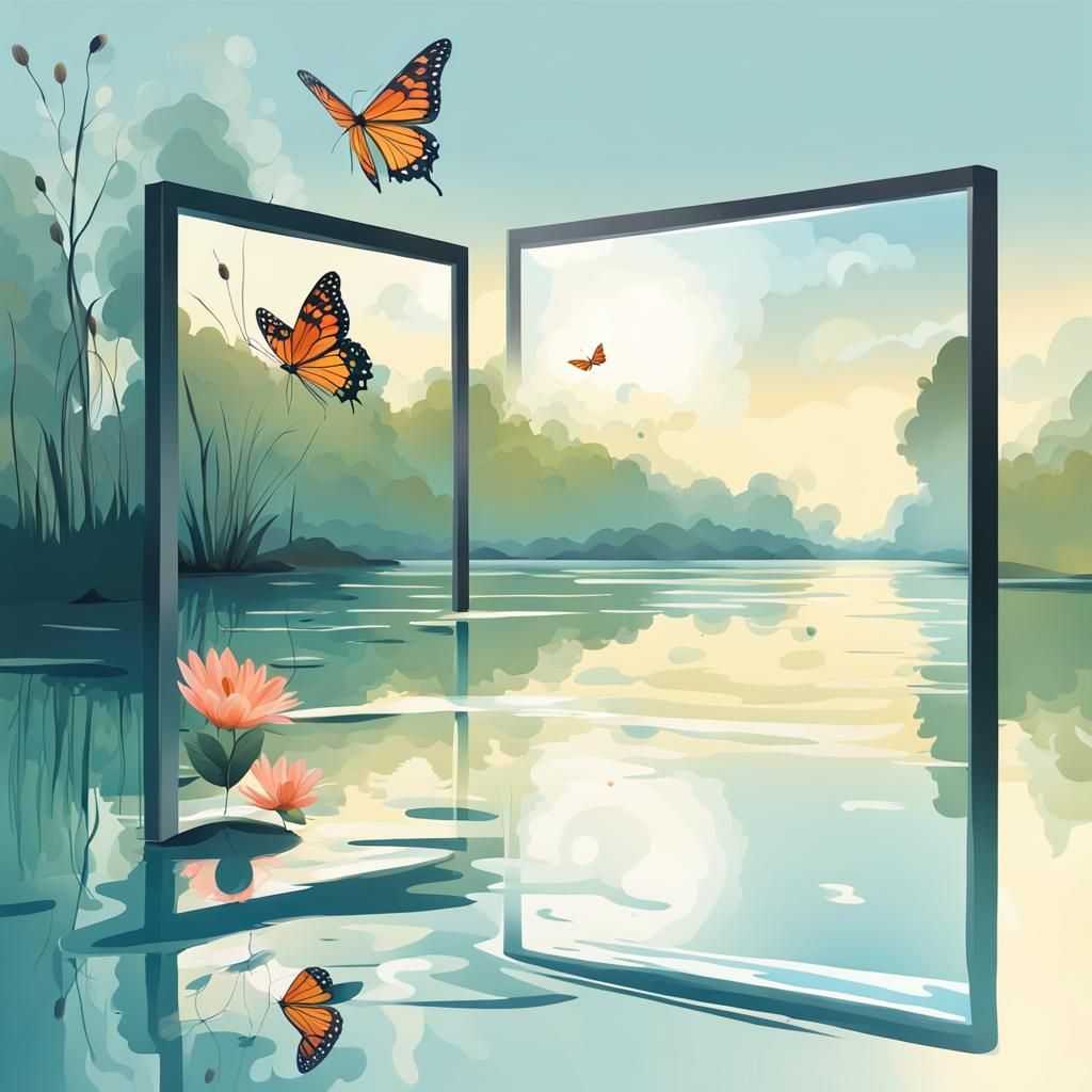 Nature Reflections with Butterfly in Vector Style