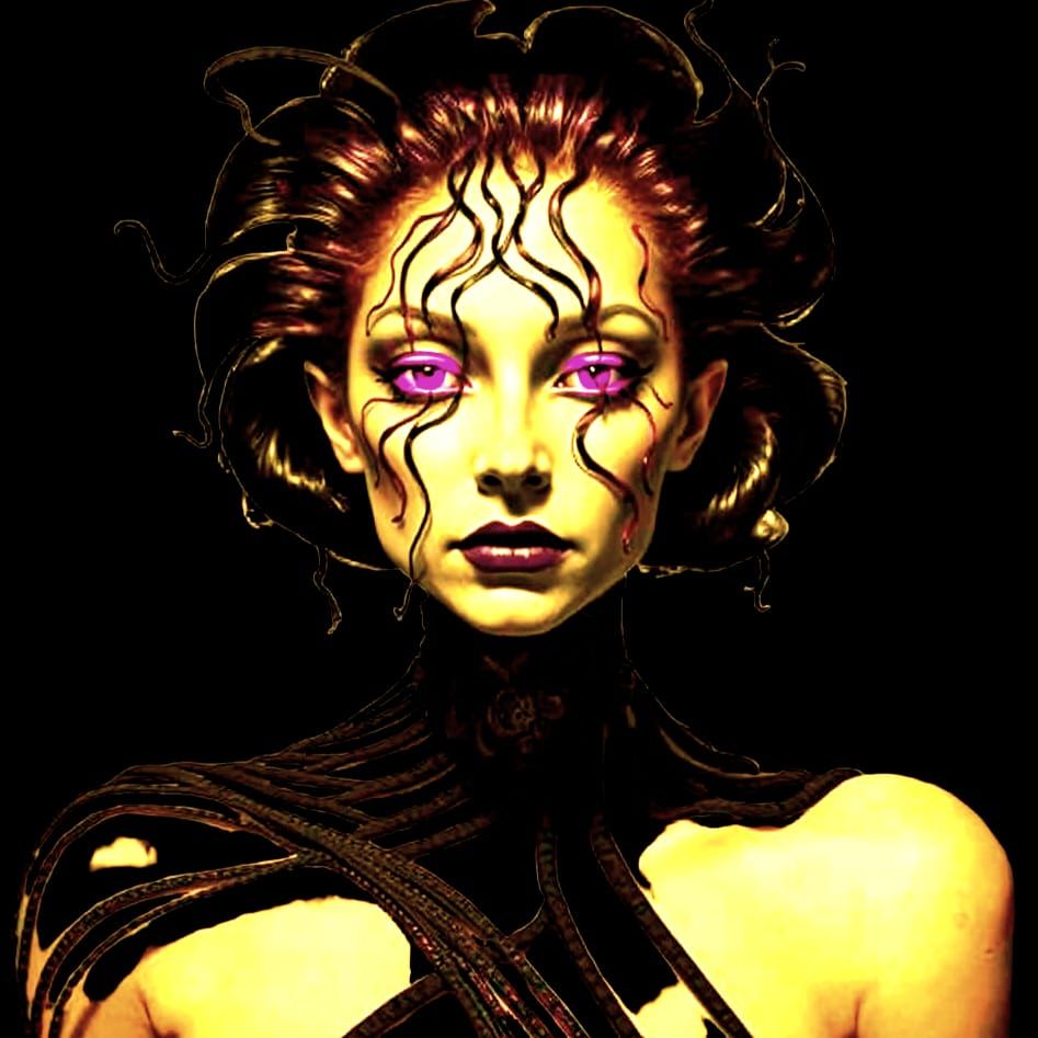 Portrait of Ginger Woman in Crimson Dress