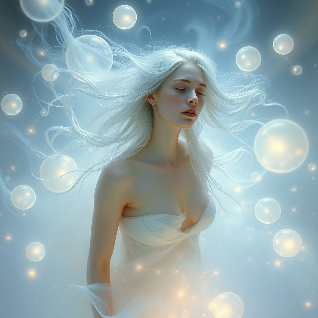 Ethereal Woman Lost in Crystal Labyrinth