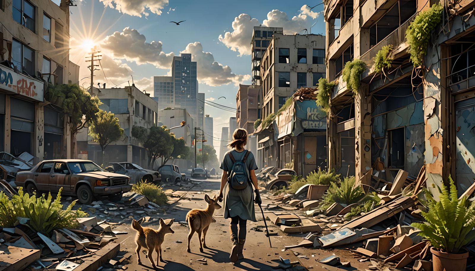 Post-Apocalyptic Los Angeles: Woman in a Ruined City