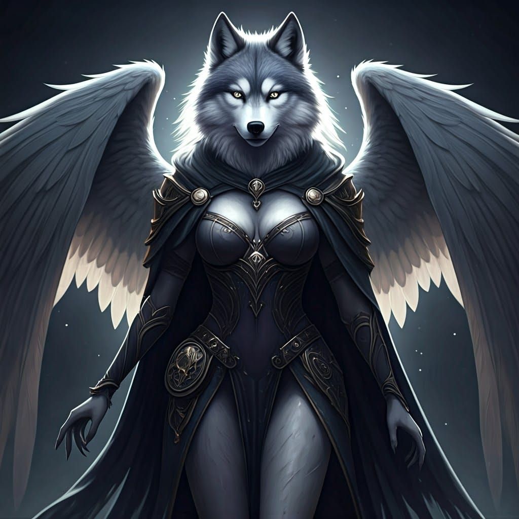 Supernatural Husky Wolf Goddess in Gothic Fantasy Art