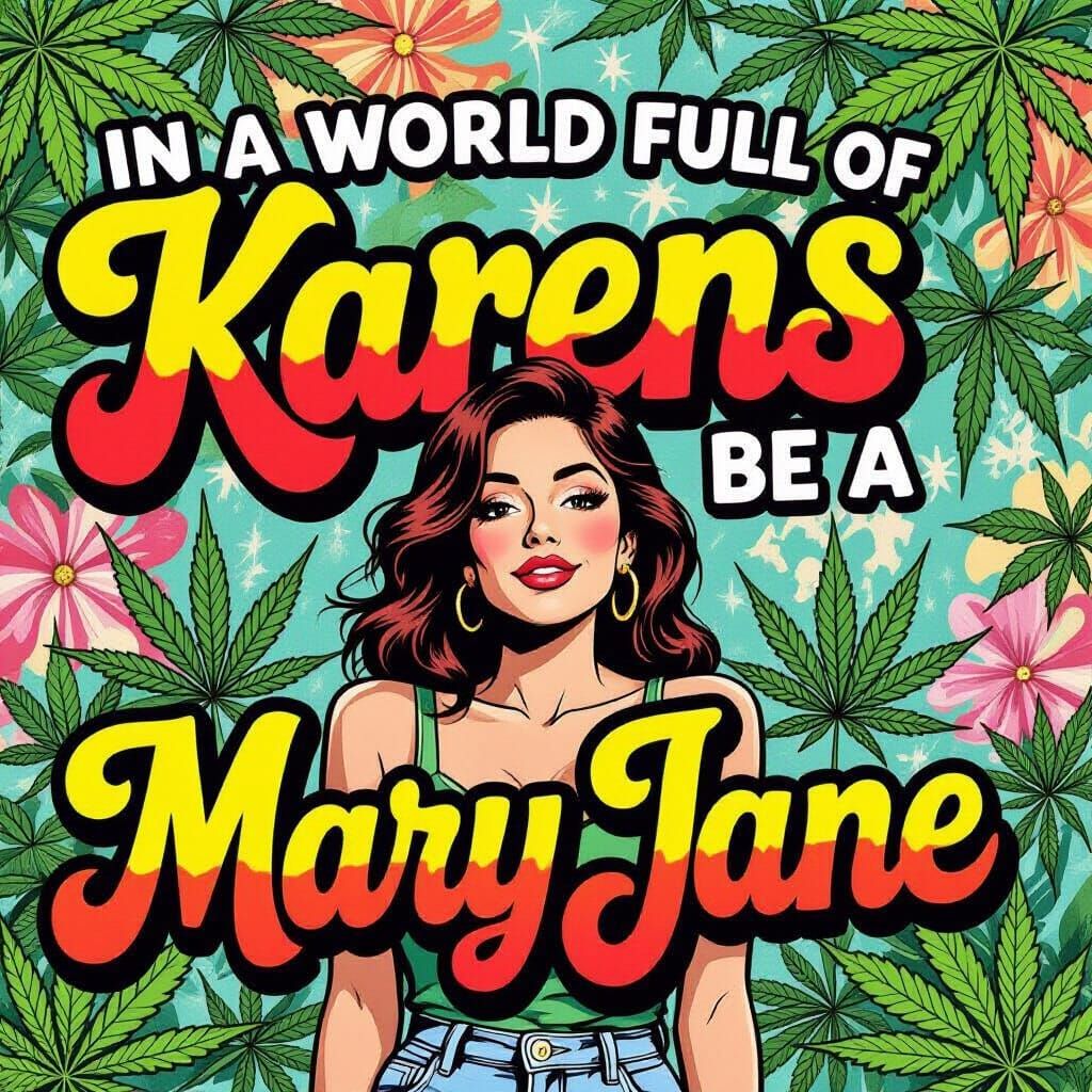 Marijuana Woman with Airbrushed Graffiti Slogan