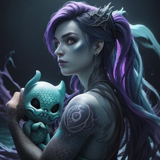 Beautiful emo little mermaid 
Coloured tattoos 
Emo backgrou...