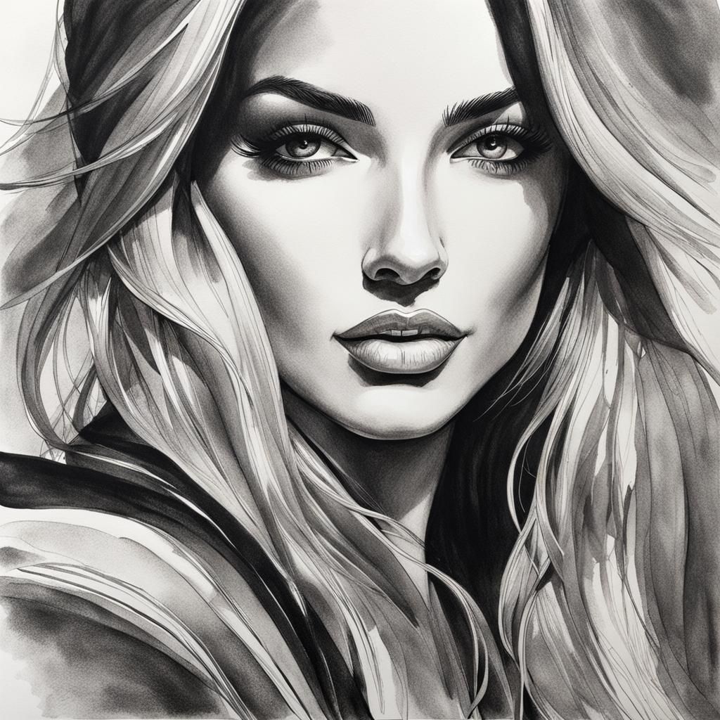 Elegant Pencil and Ink Sketch of a Woman