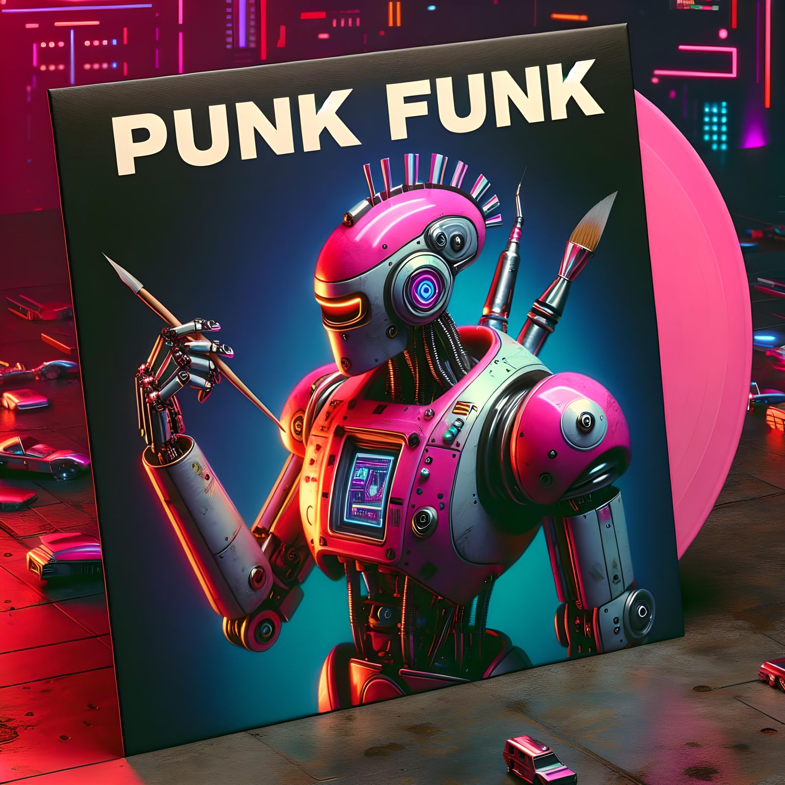 Futuristic Robot Artist on 'Punk Funk' Vinyl Cover