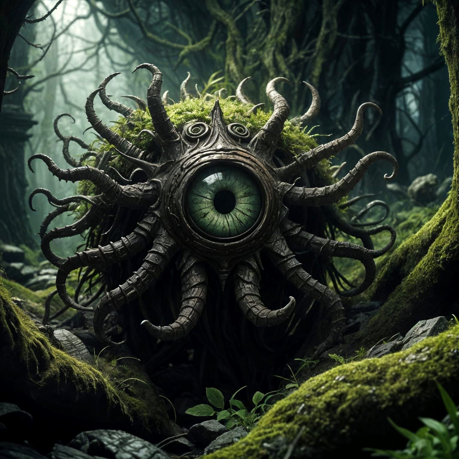 Cyberpunk-Style Creature Hovers Above a Mysterious Maze