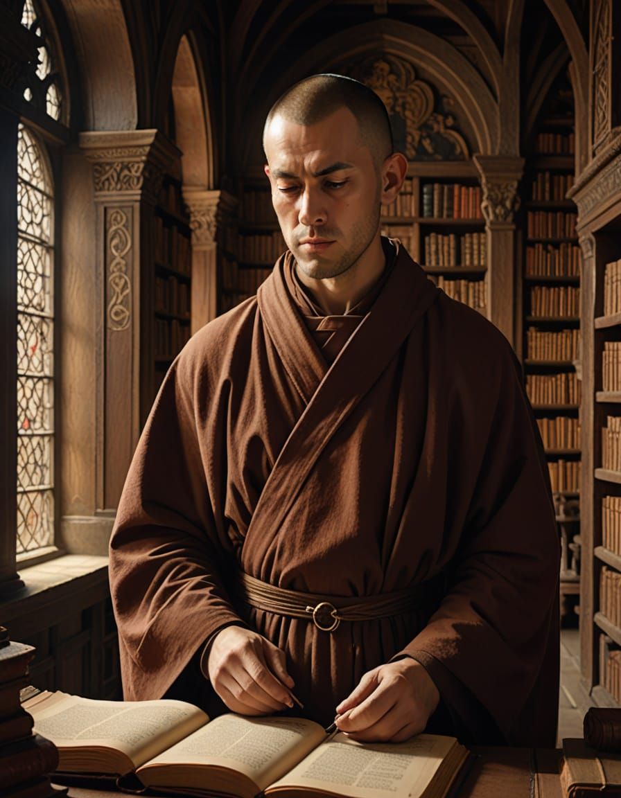 Monk in 13th Century Monastery Library