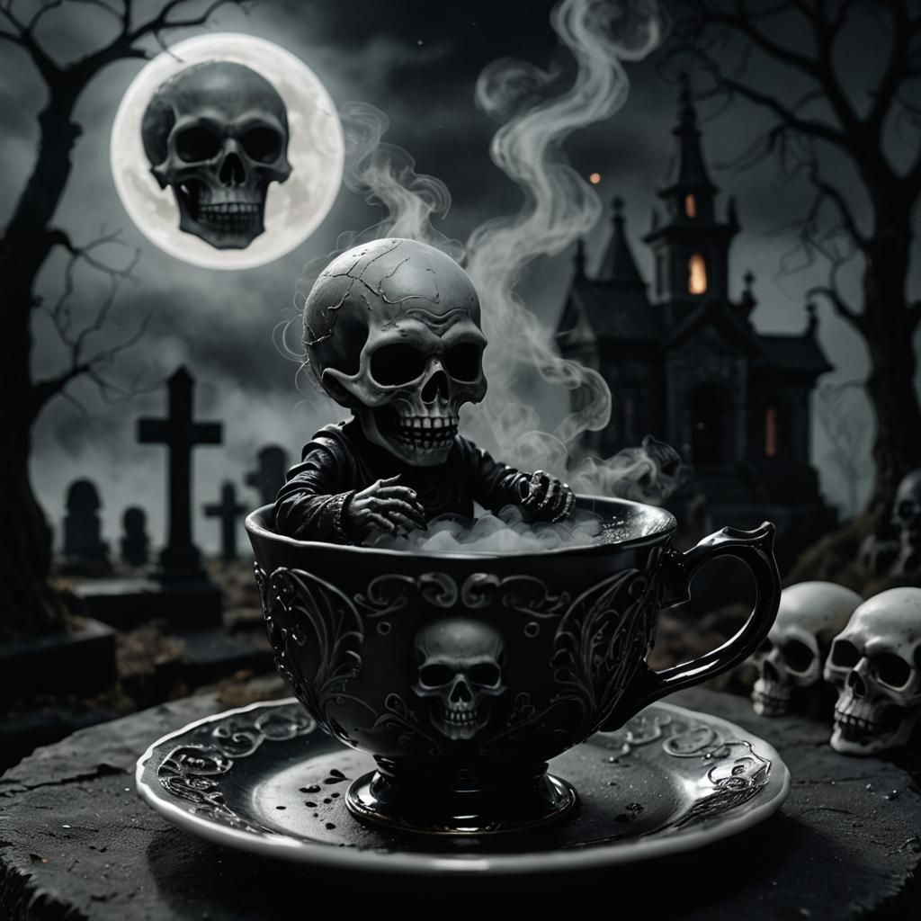 Dark Surrealism: Demon's Graveyard Tea in a Teacup