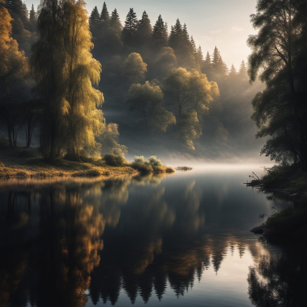 Hyperrealistic Lake Landscape at Golden Hour