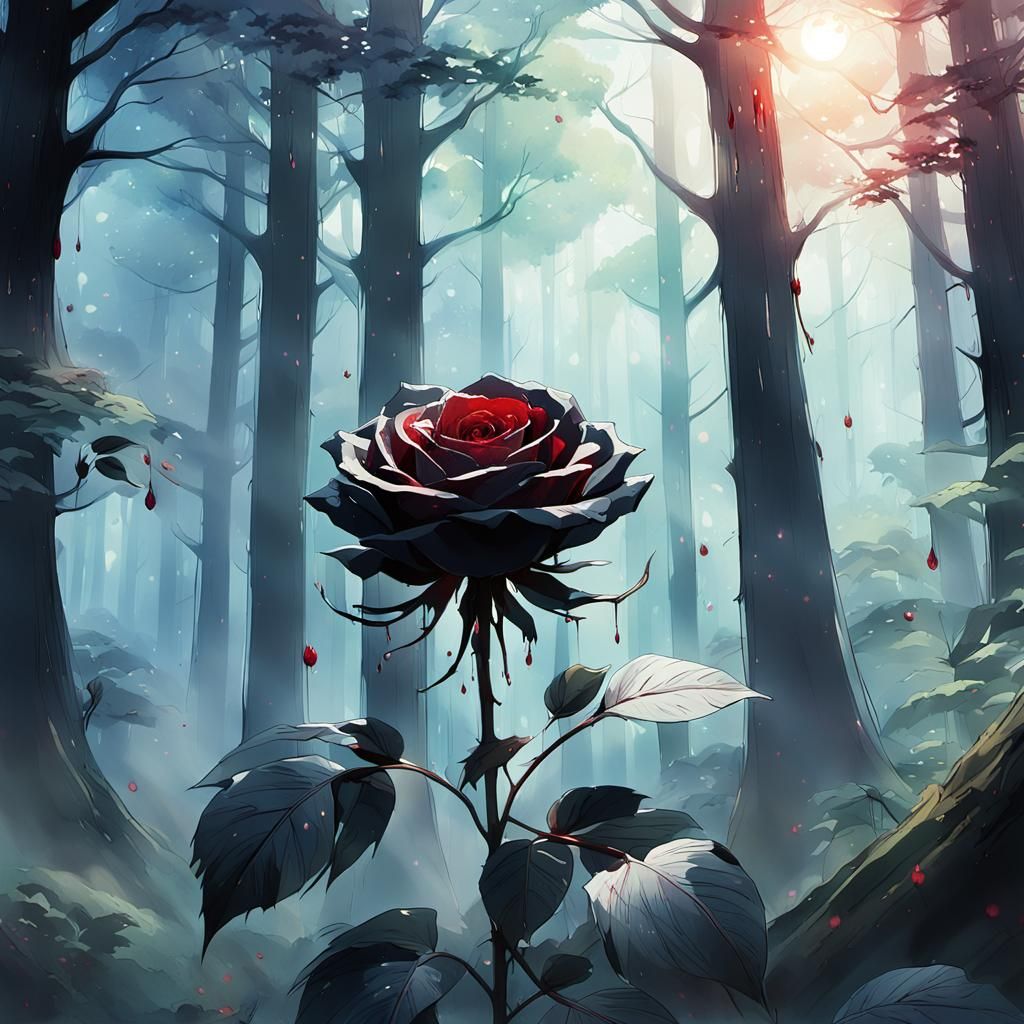 Mystical Black Rose Dripping Blood: Anime Concept Art