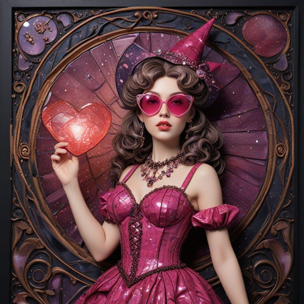 Whimsical 3D Witch with Heart Sunglasses