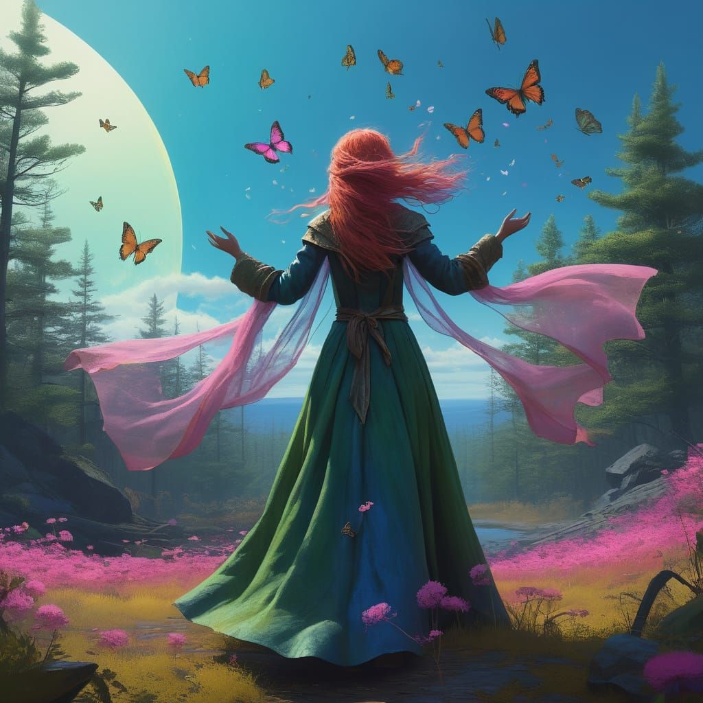 Ethereal Wizardess in a Vibrant Jungle Oasis