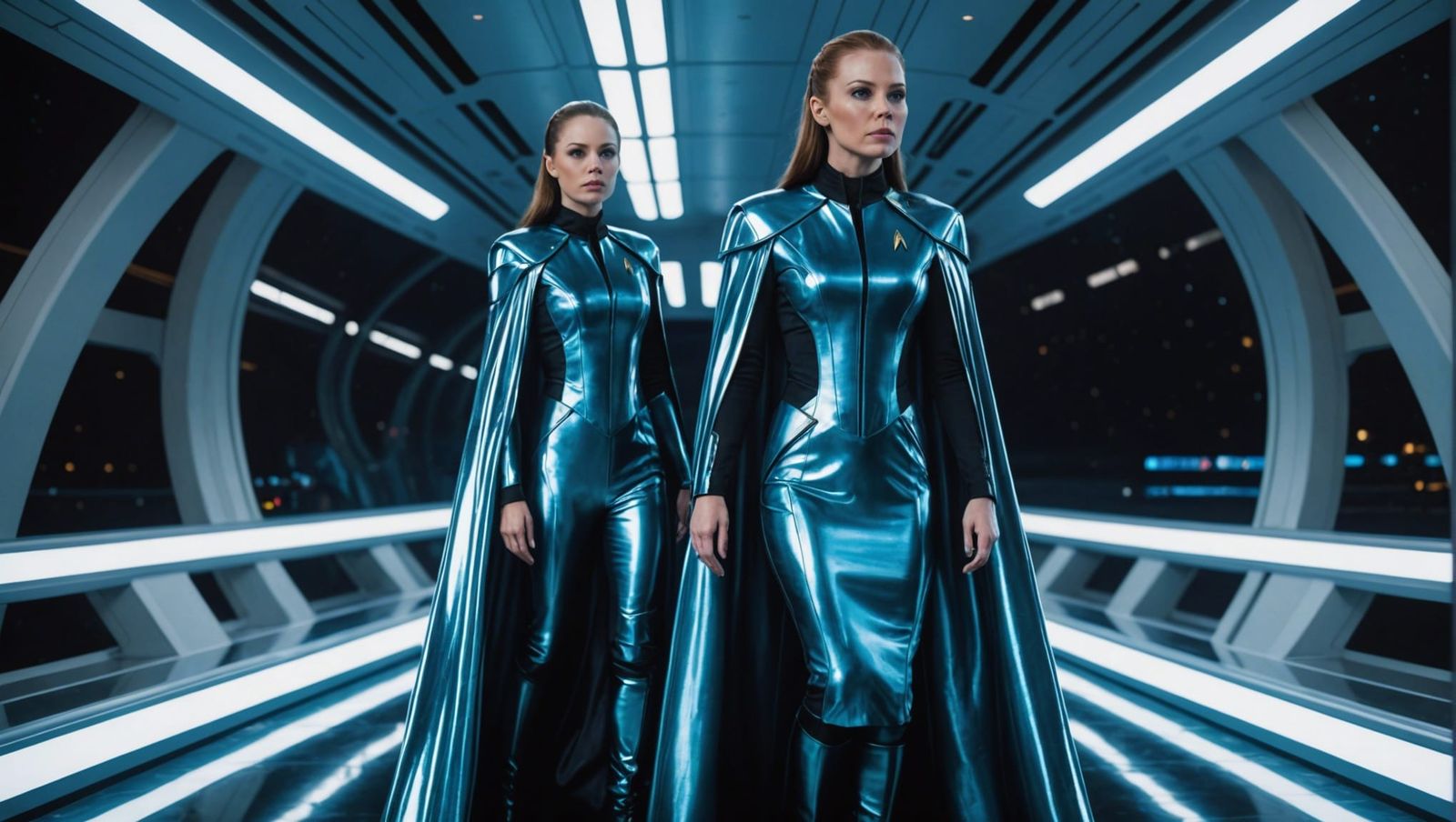 Futuristic Girls in Latex on Starship Bridge