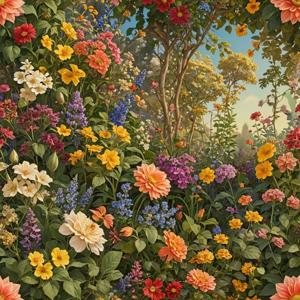 English Garden with Ornate Details as Digital Art