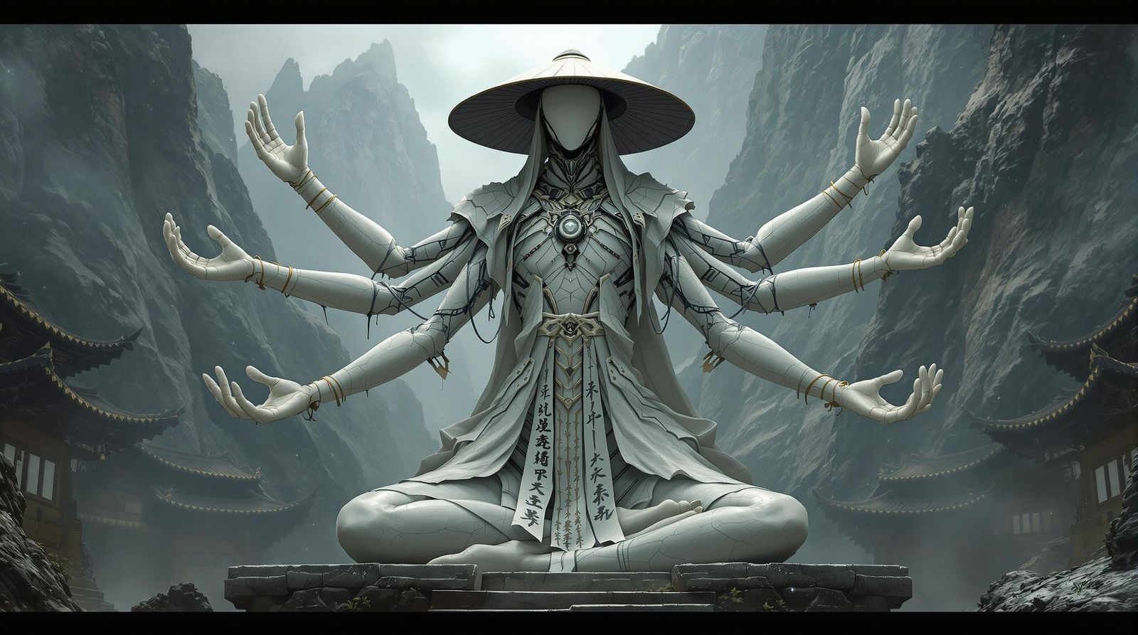 Elden Ring-Inspired Automaton Meditates in Dark Temple