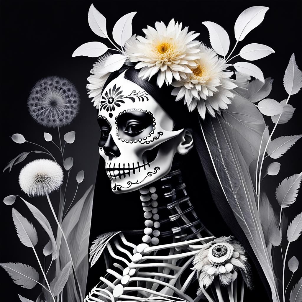 Floral Sugar Skull Dreamscape in Surrealist Style
