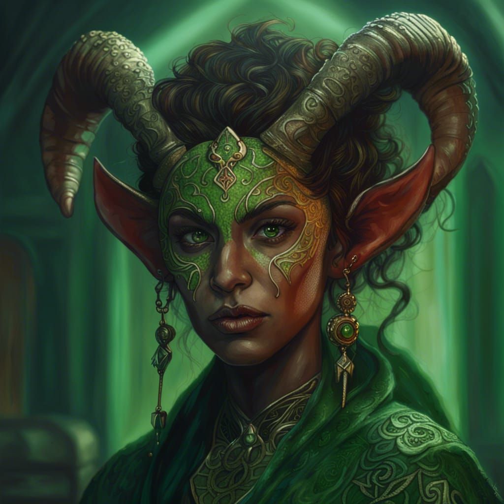 Ornate Portrait of a Tiefling Priestess