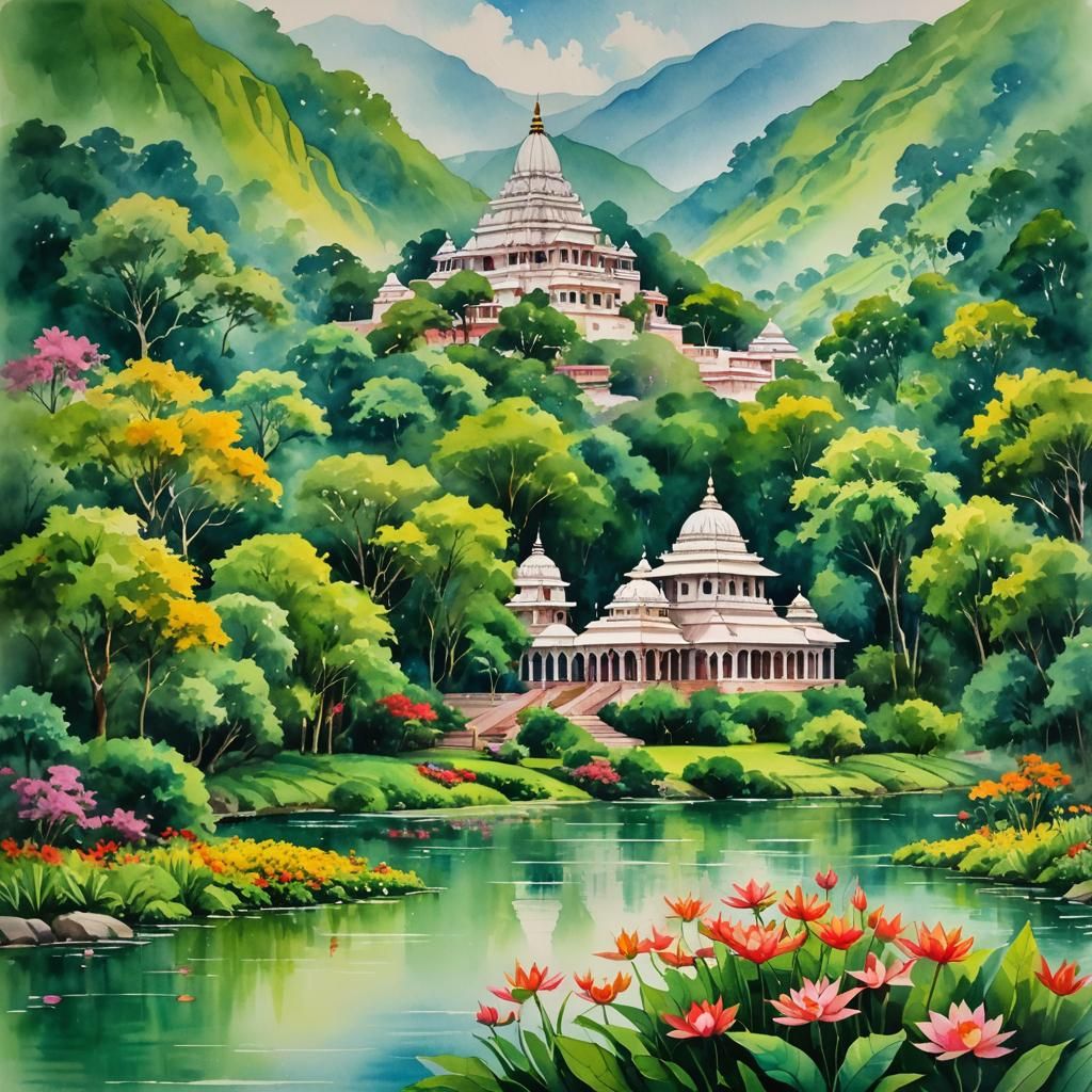A beautiful landscape of Aindra Khanda of Bharata Varsha, wa...