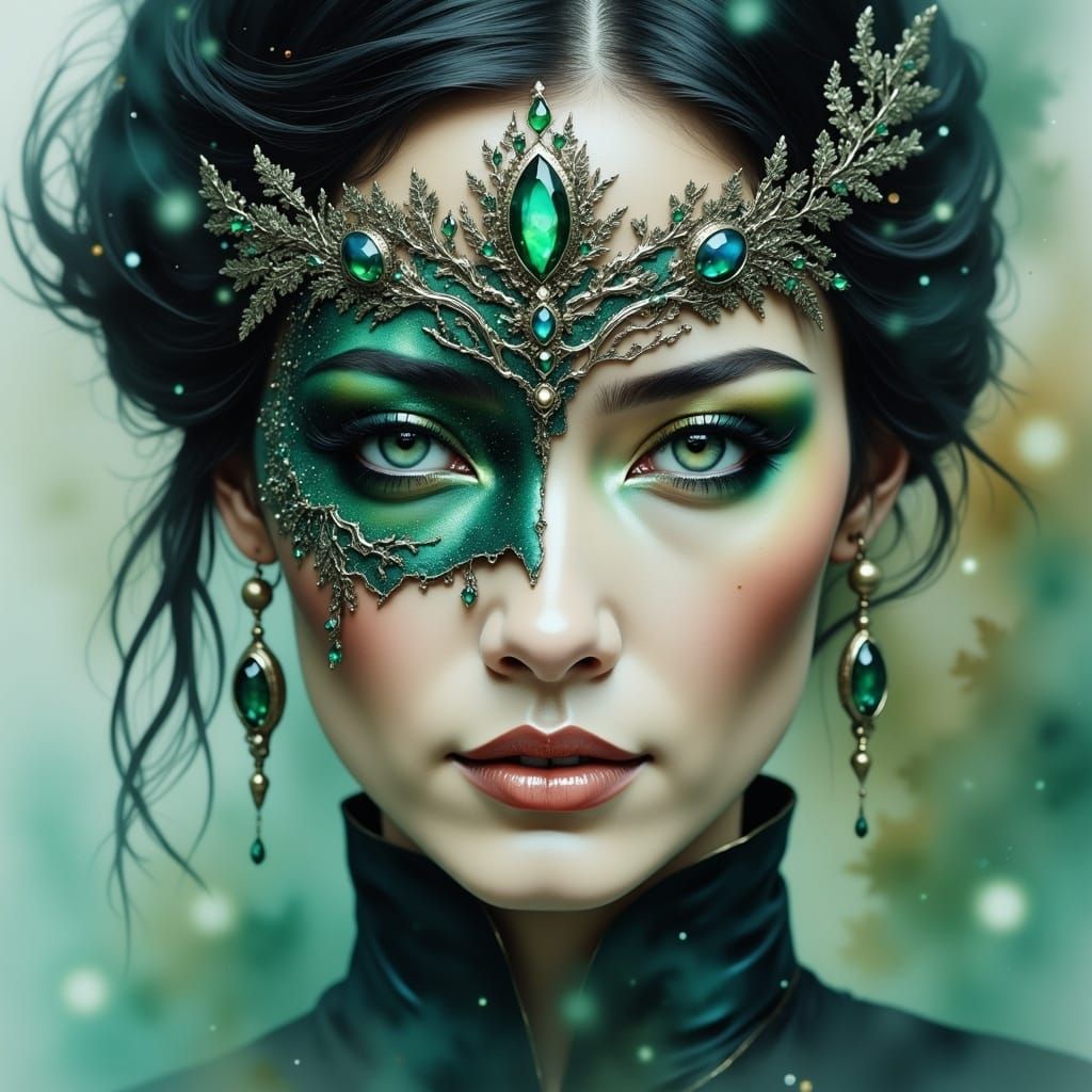 Mystic Woman with Mask in Fantasy Art Style