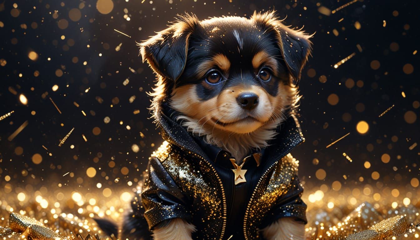 Cute Black and Gold Puppy with Sparkles