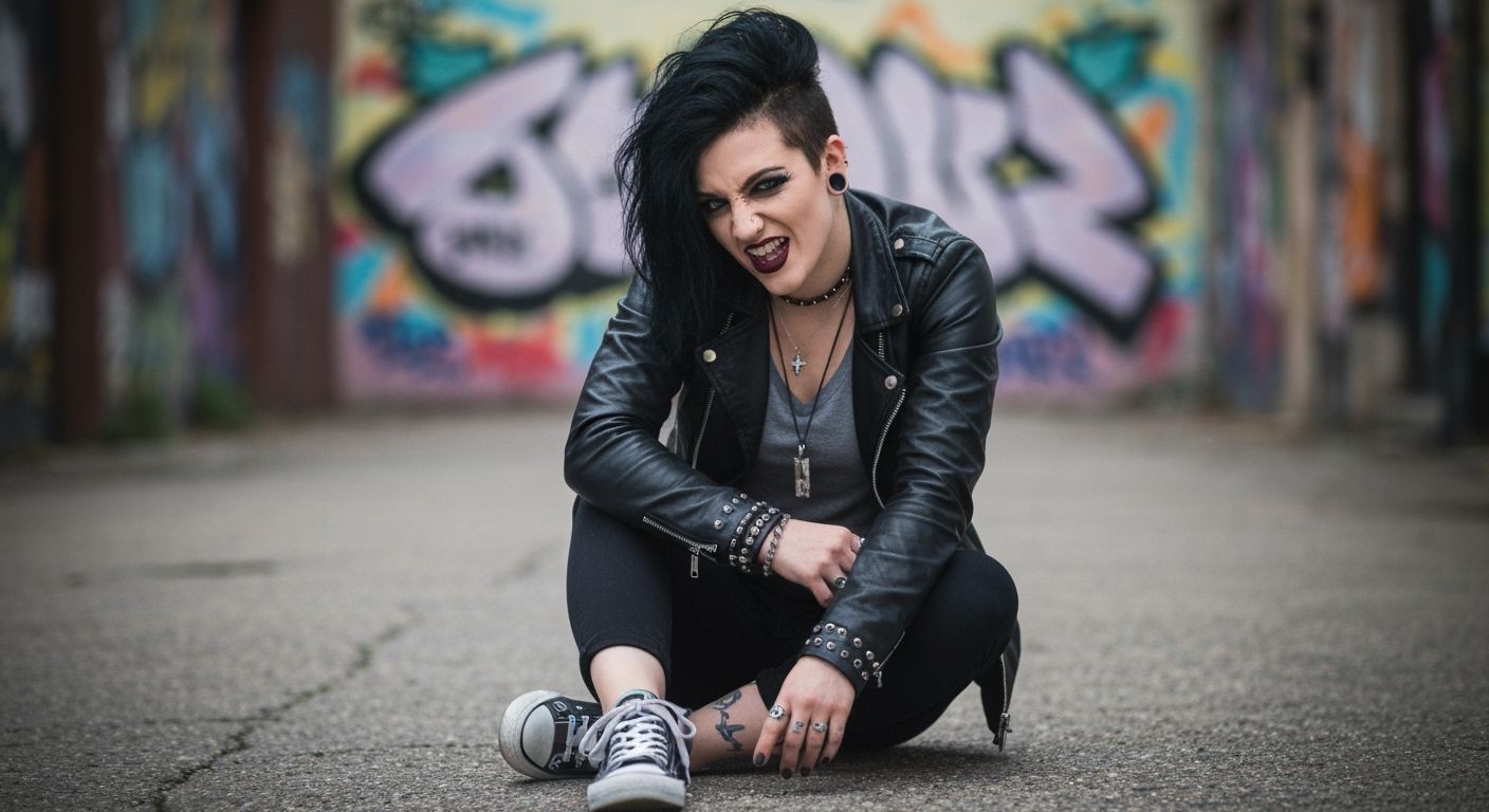 Edgy Punk Girl with Graffiti Background in Professional Phot...