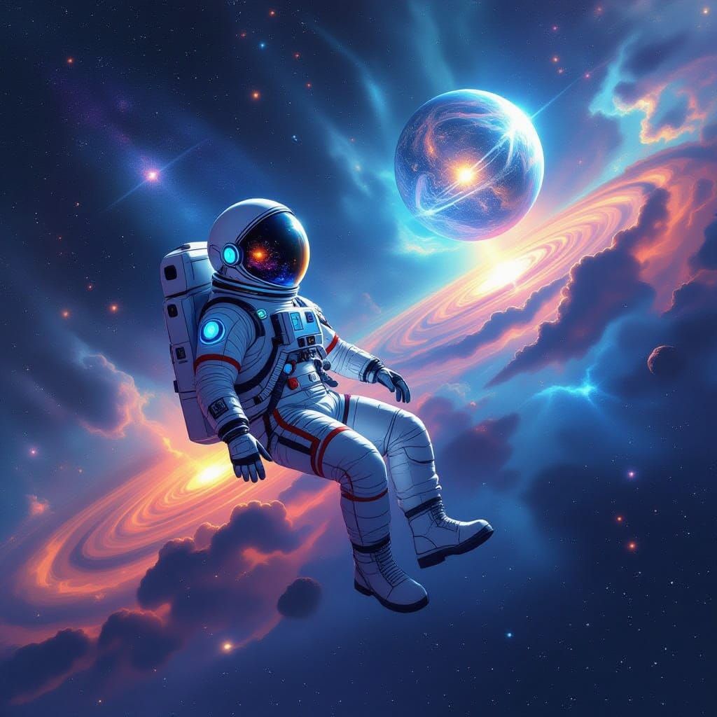 Astronaut Drifting in Cosmic Nebula