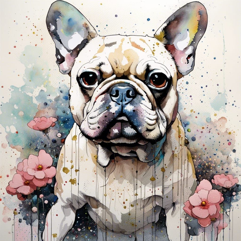 French Bulldog Portrait in Watercolor Manhwa Style