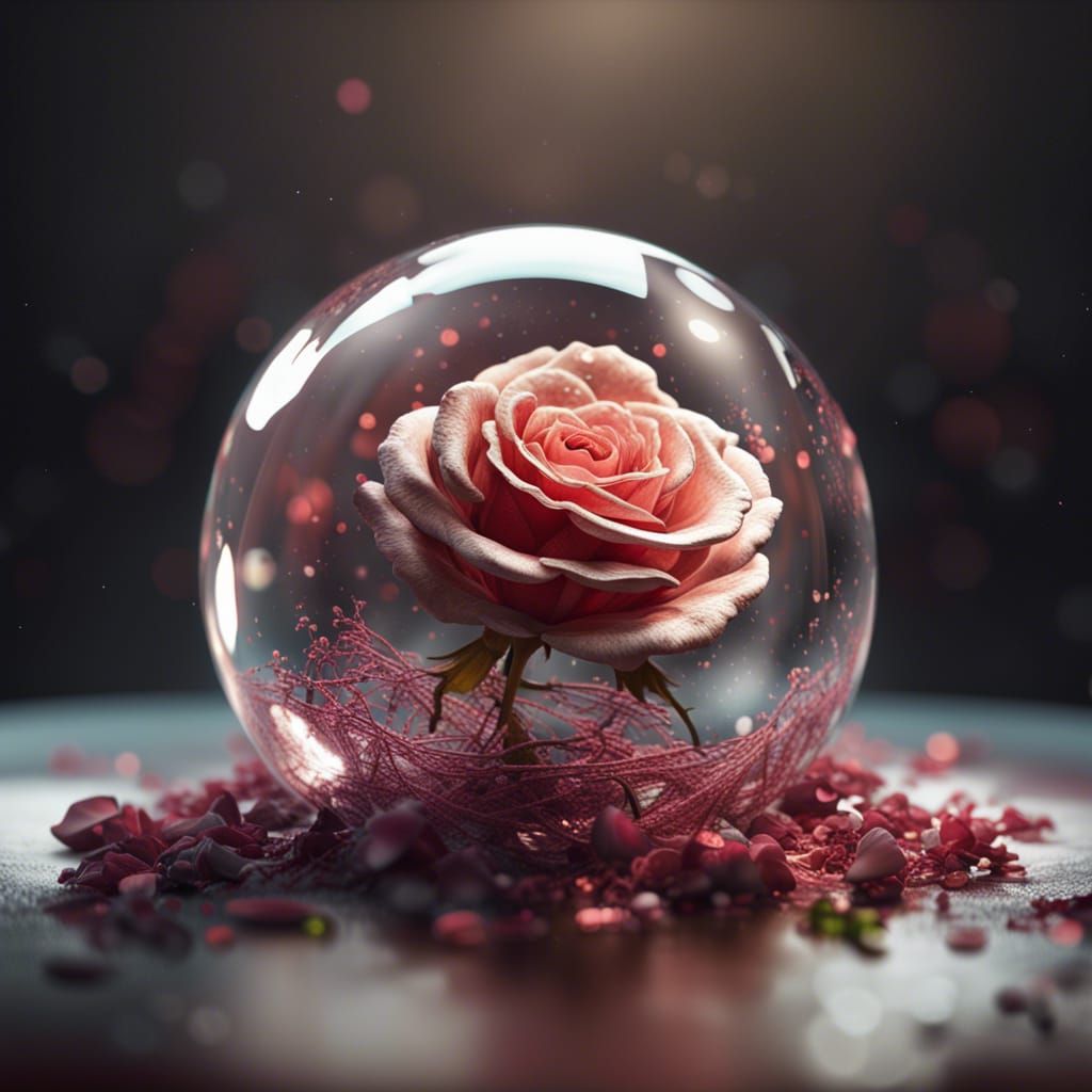 Rose in Glass Sphere on the Moon, Photorealistic
