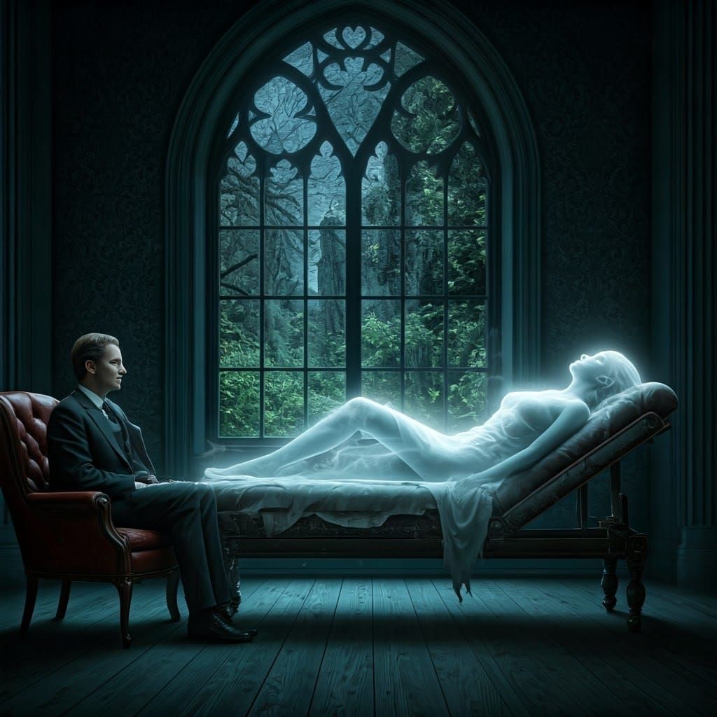 Ethereal Female Figure Emerges from Ghostly Ectoplasm on Vin...