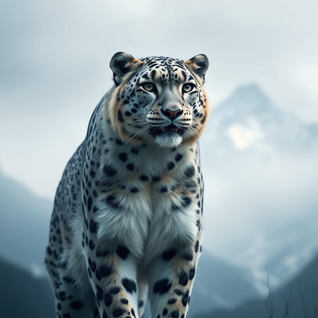 Regal Snow Leopard in Atmospheric Digital Art Style