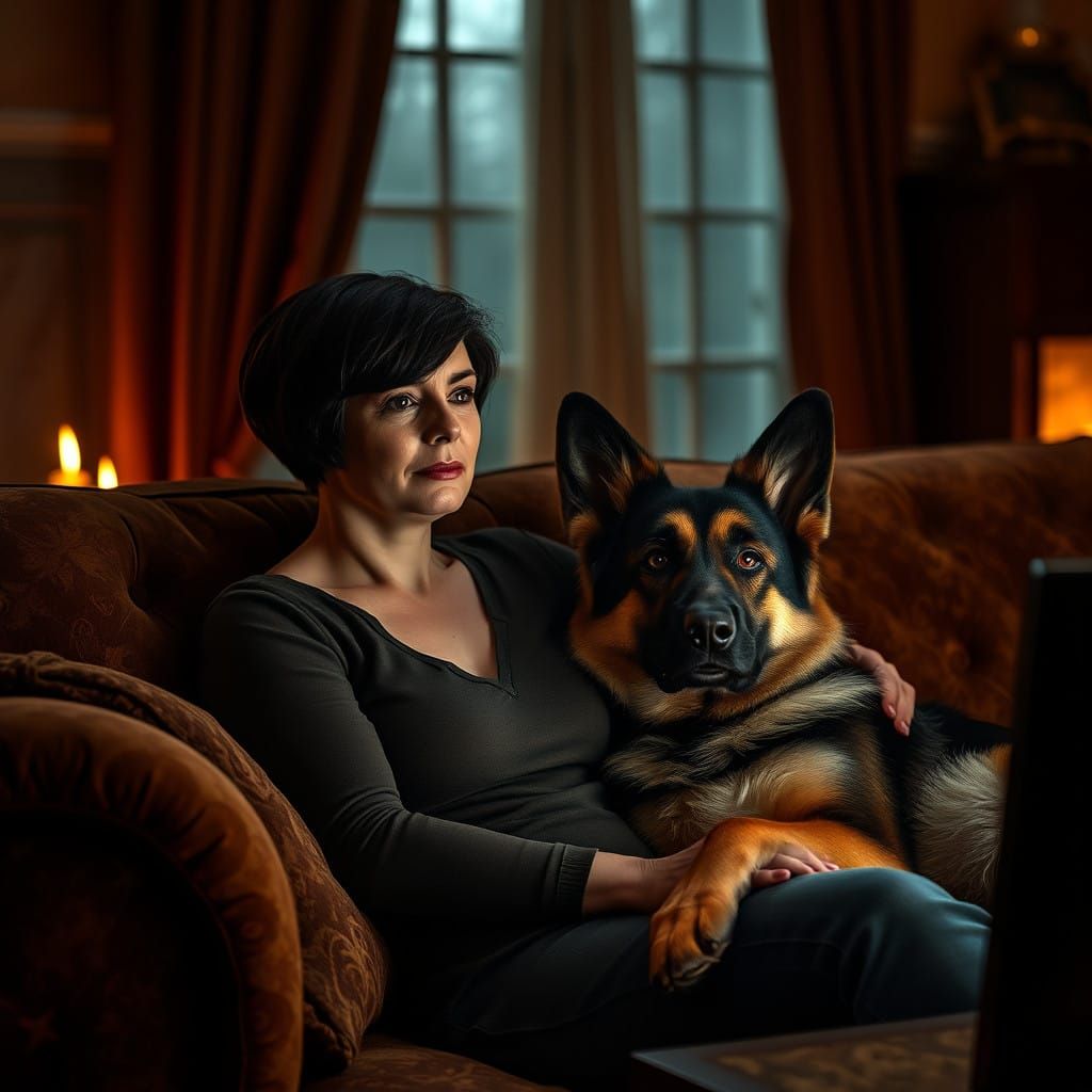 Warm Intimacy of Woman and Loyal German Shepherd