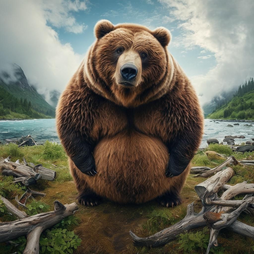 Sarcastic Obese Kodiak Bear: Panoramic Close-Up