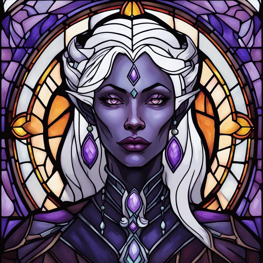 Stained Glass Portrait of a Drow Matriarch