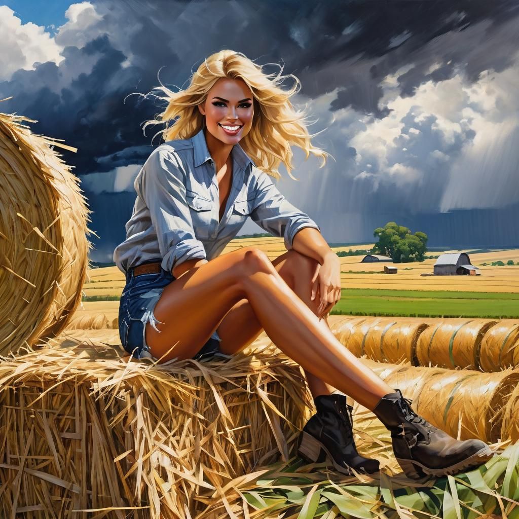 Farm Girl Portrait Under Midwest Storm Clouds