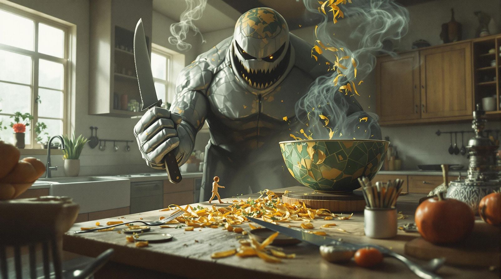 Tiny Human Navigates a Giant's Kitchen in a Stark Perspectiv...