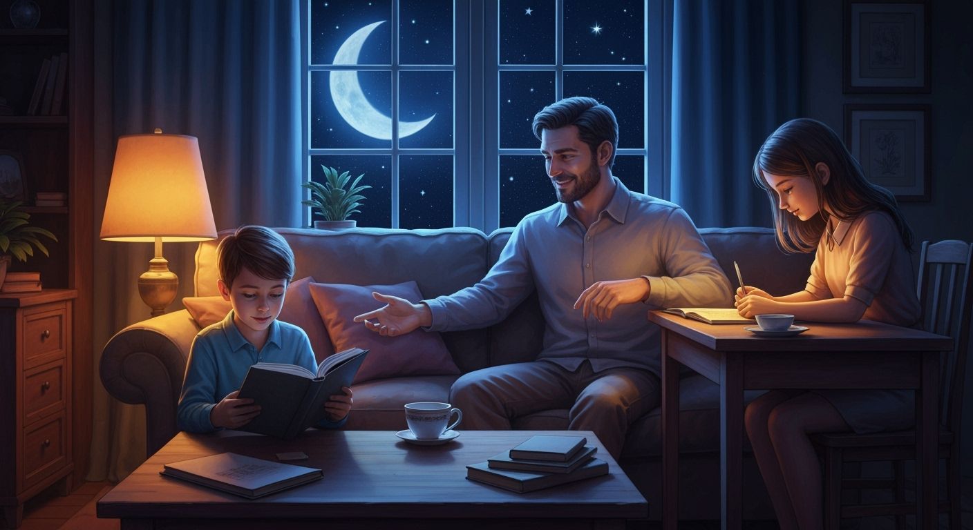 Cozy Family Portrait in Warm Evening Light