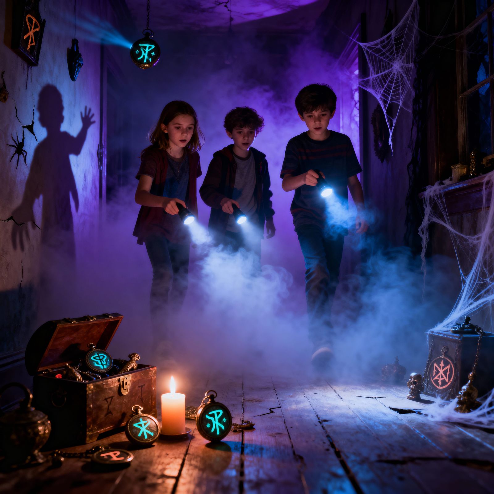 Ghostly Treasure Hunt Party Game for Kids in Foggy Room