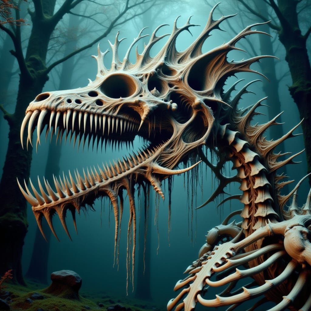 Cyberpunk-Style Skeleton Wolf in a Haunted Graveyard