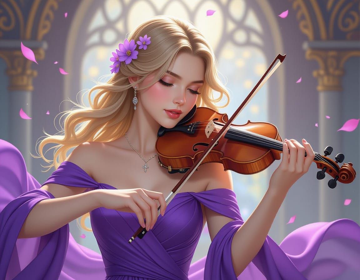 Ethereal Woman Playing Violin in Mystical Realism Style