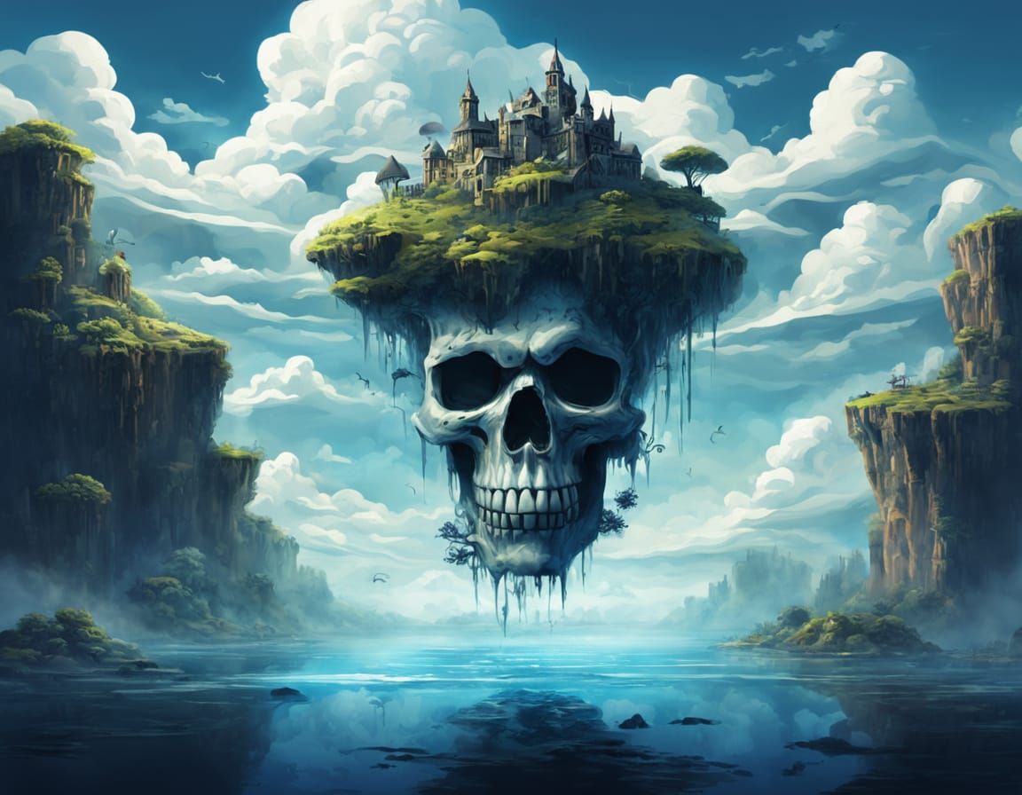Ghostly Skull Adrift on a Celestial Island