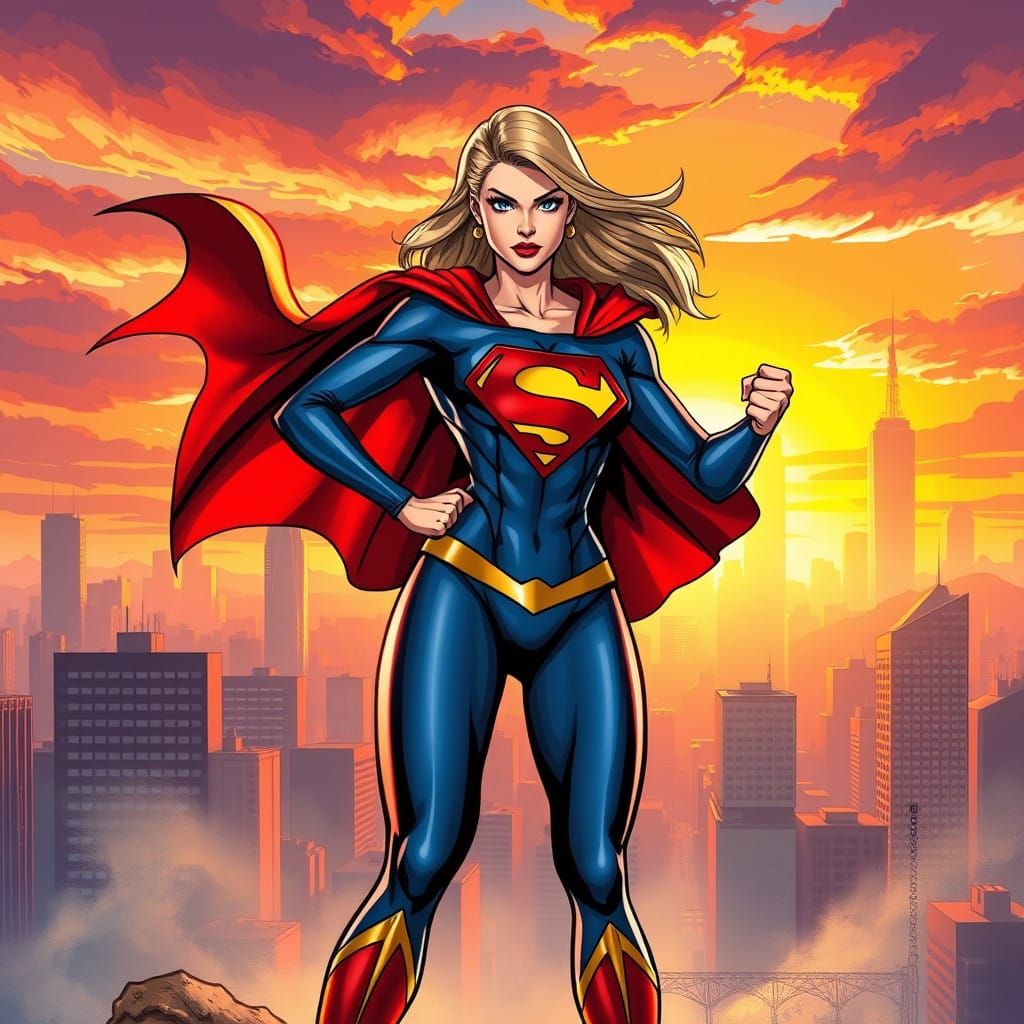 Supergirl in Energetic Comic Book Art Style