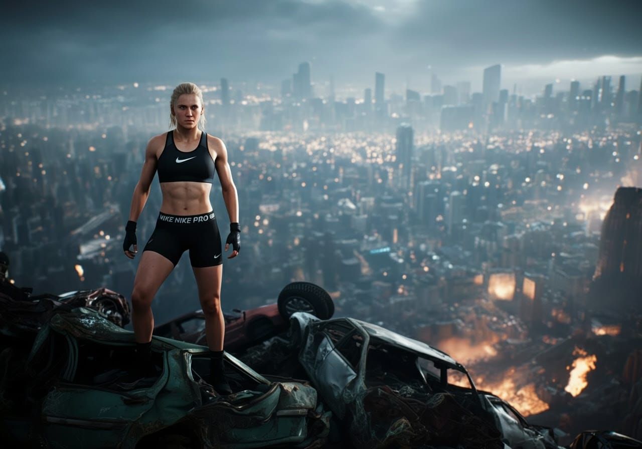 Cyberpunk Goddess Conquers Ruined City