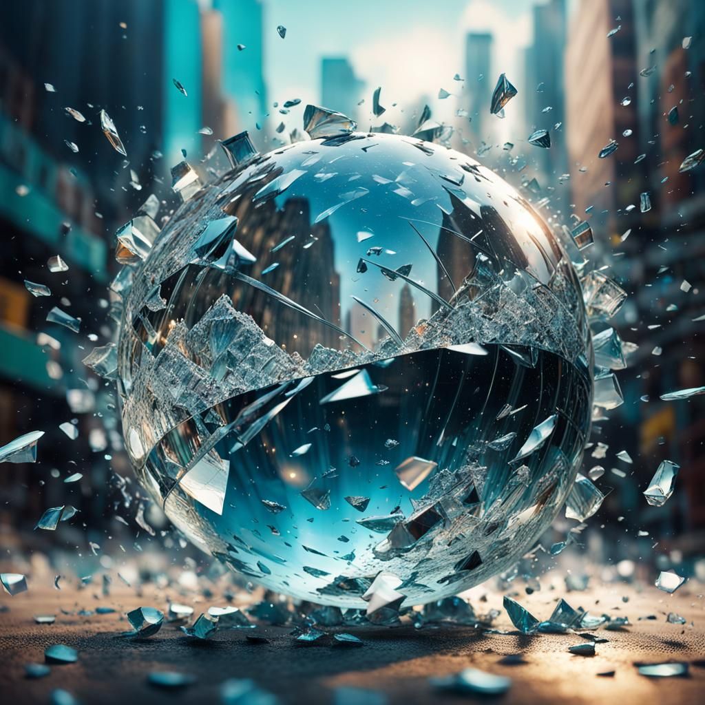 Shattered Glass Sphere in Hyperrealistic Photography