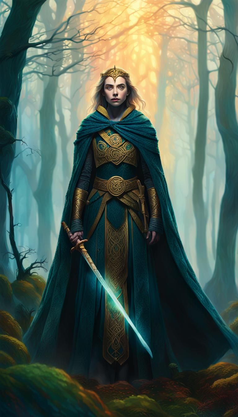 Heroic Female Warrior Princess in Misty Forest